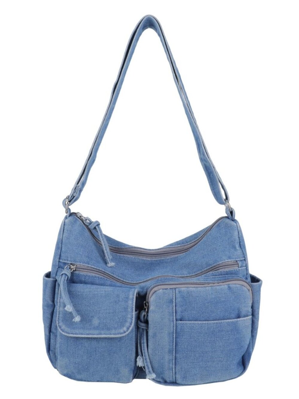 Y2K Grunge Denim Crossbody Bag for Women Textured Multi Pocket Hobo Shoulder